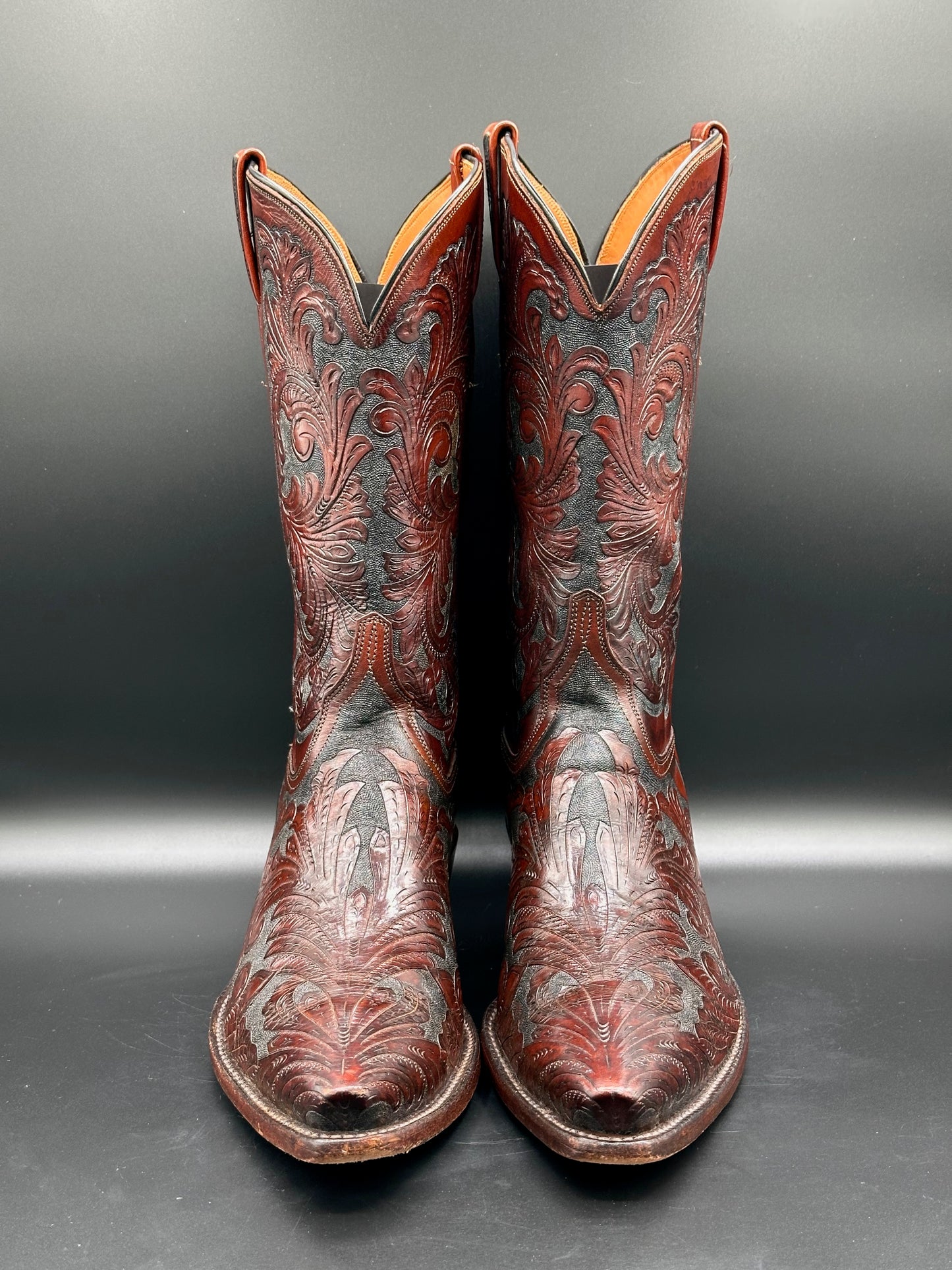 Lucchese Kent Custom Hand Tooled Cowboy Boots size 10.5 D