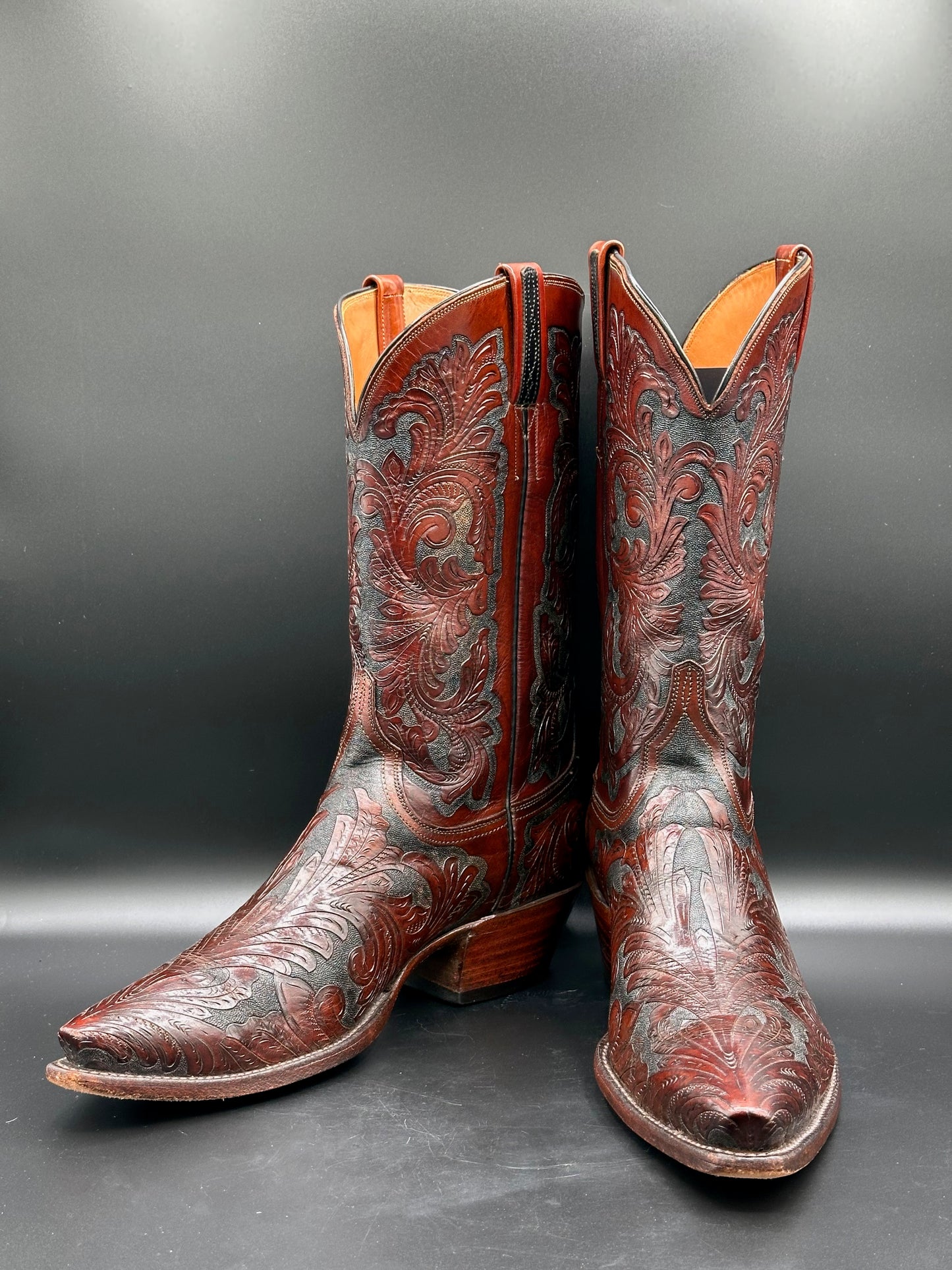 Lucchese Kent Custom Hand Tooled Cowboy Boots size 10.5 D