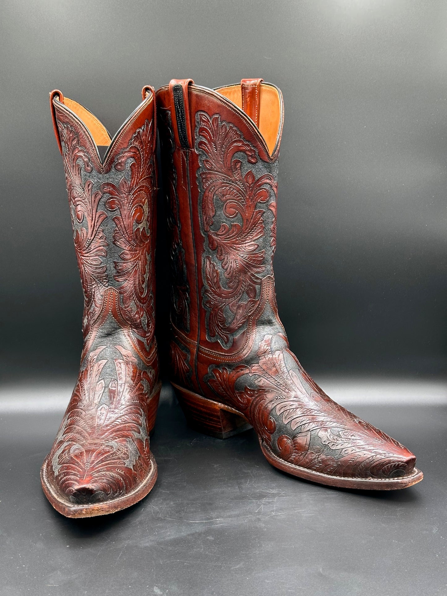 Lucchese Kent Custom Hand Tooled Cowboy Boots size 10.5 D