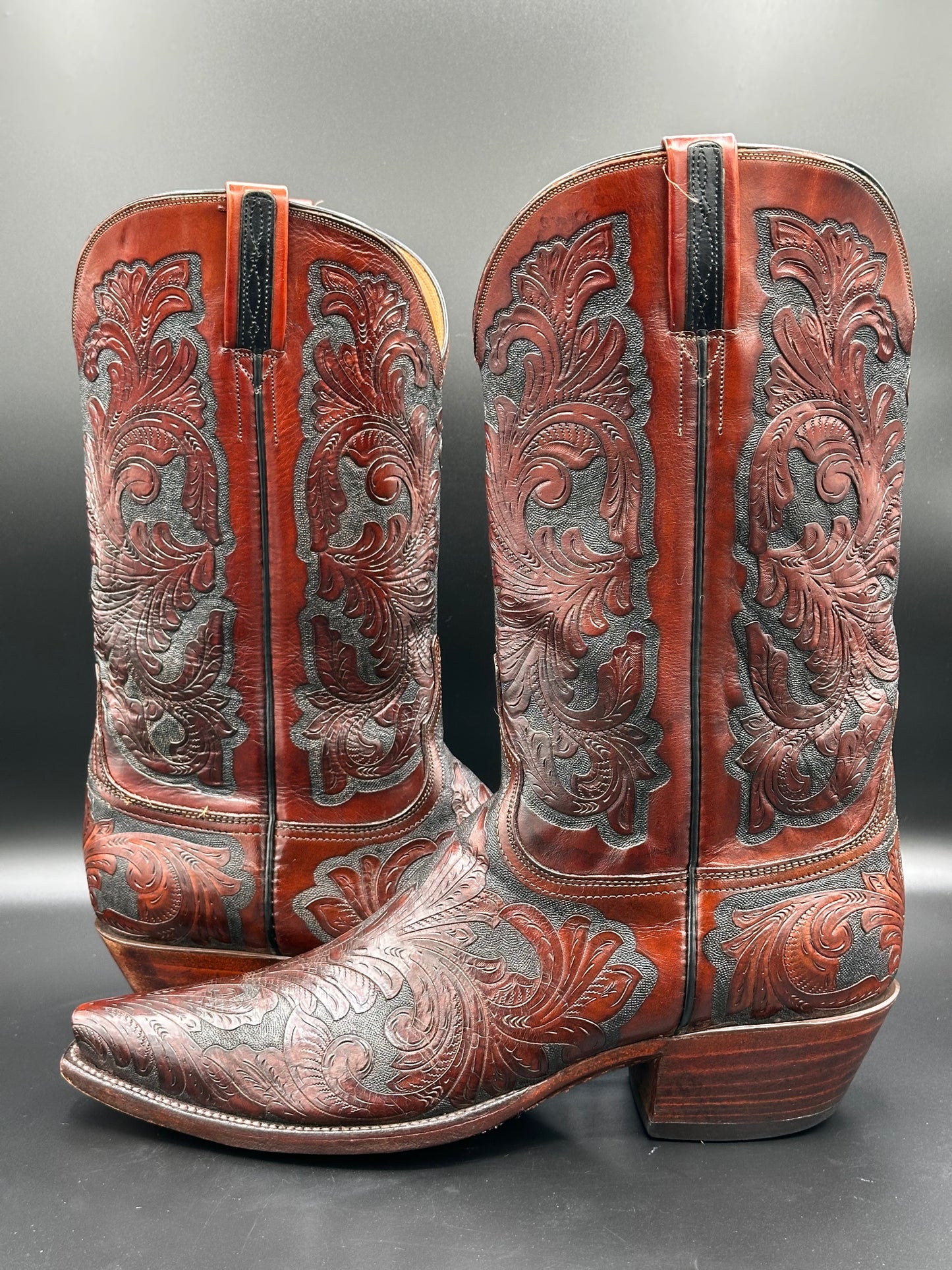 Lucchese Kent Custom Hand Tooled Cowboy Boots size 10.5 D
