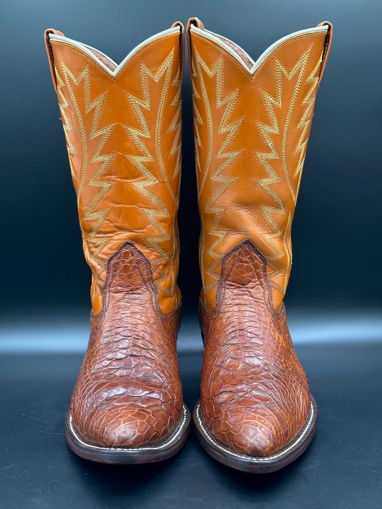 1970's Nocona Preban Honey Sea Turtle Cowboy Boots size 10 E