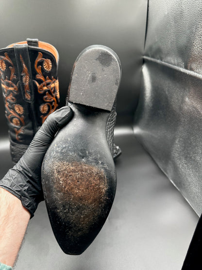 Black Jack Headcut American Alligator w/ Longhorn Hand Tooled Uppers 11.5 D