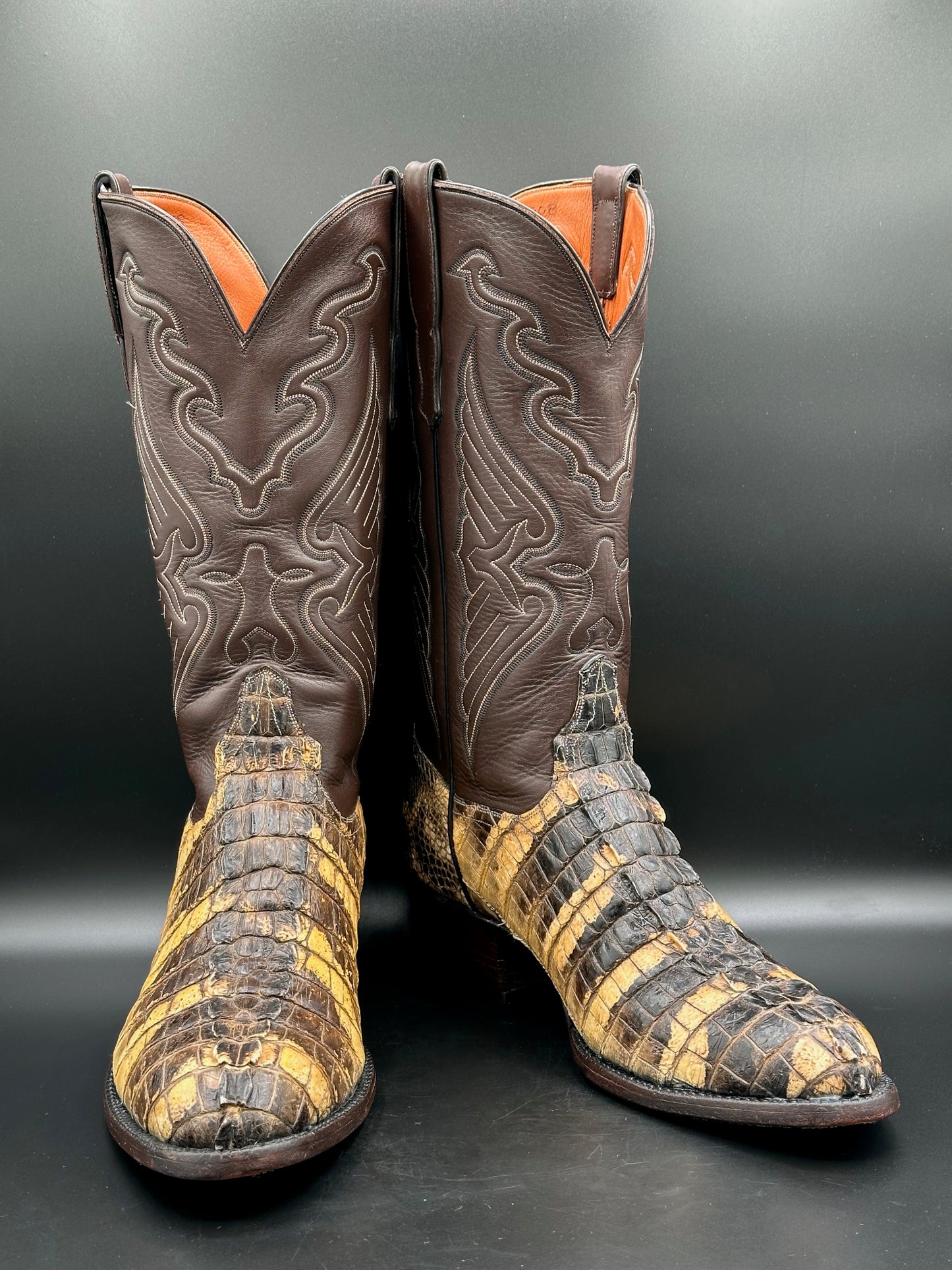 Ammons Custom Natural Color American Alligator Tail Cowboy Boots 12 D