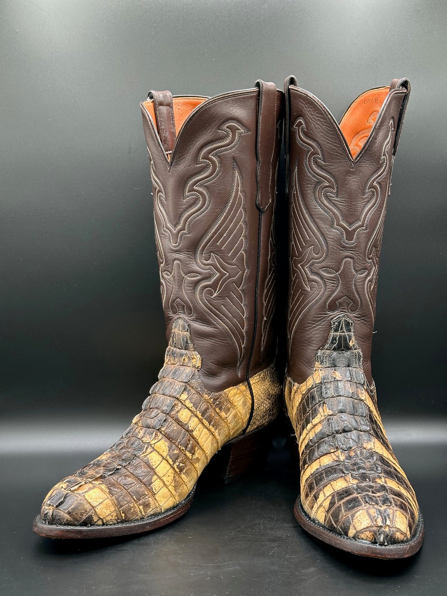 Ammons Custom Natural Color American Alligator Tail Cowboy Boots 12 D