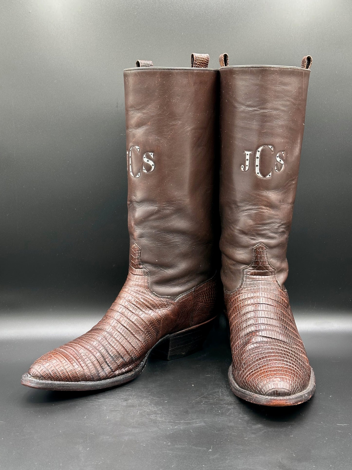 TO STANLEY Custom Regal Teju Lizard Cowboy Boots 10 D