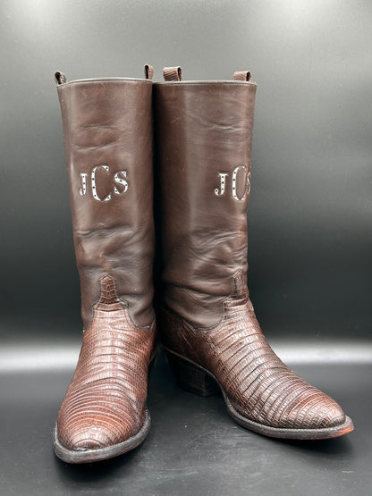 TO STANLEY Custom Regal Teju Lizard Cowboy Boots 10 D