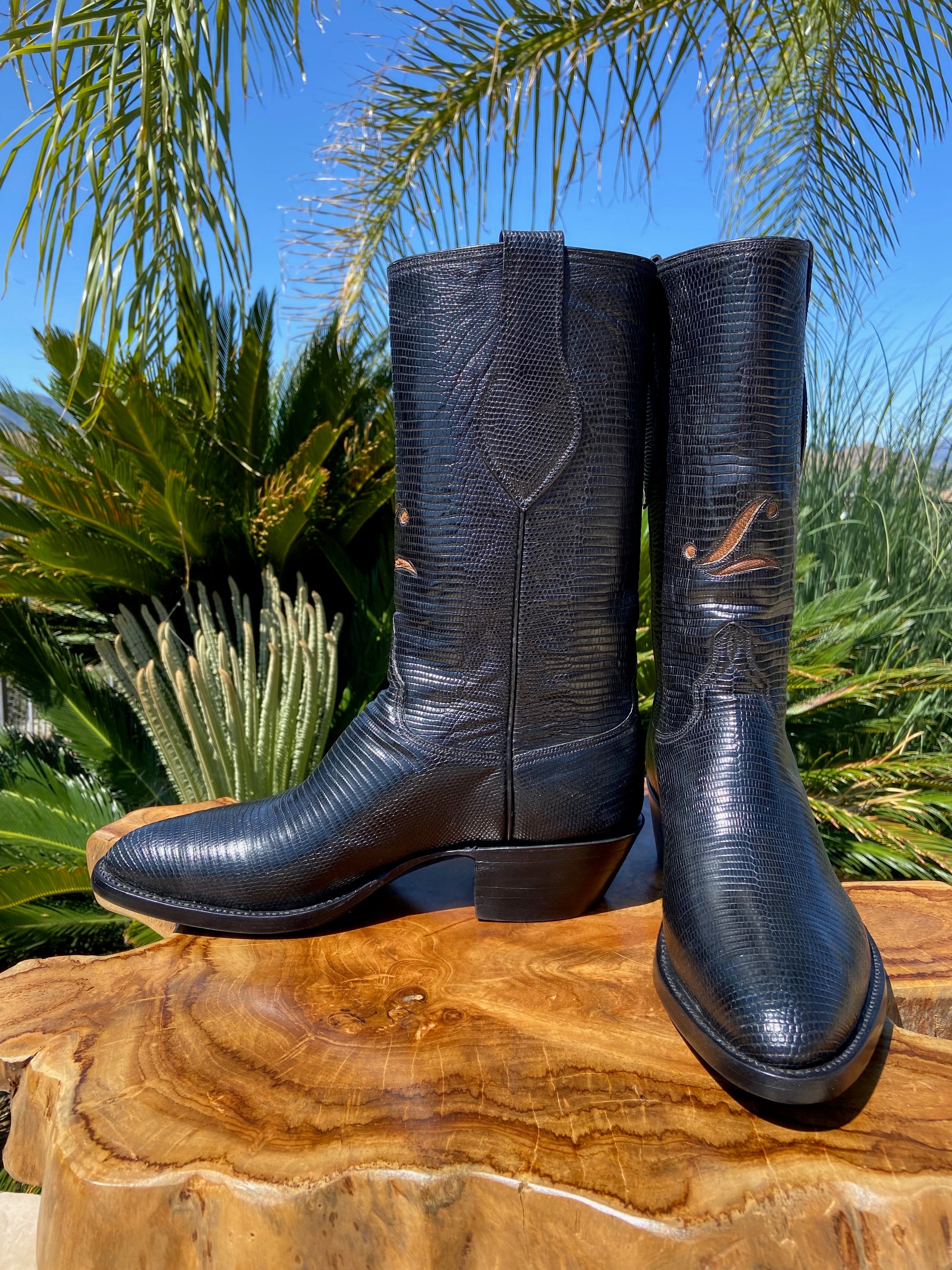 Western Boots Black Lizard Cowboy Boots Stallion Black Lizard