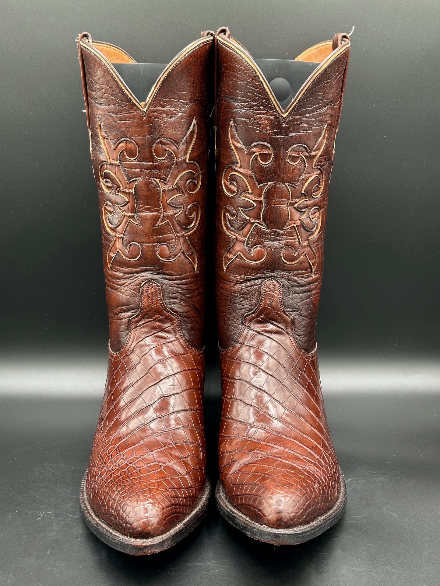 Lucchese Bias Cut American Alligator w/ Mission Alligator Inlay Cowboy Boots size 9.5 D