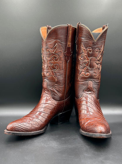 Lucchese Bias Cut American Alligator w/ Mission Alligator Inlay Cowboy Boots size 9.5 D