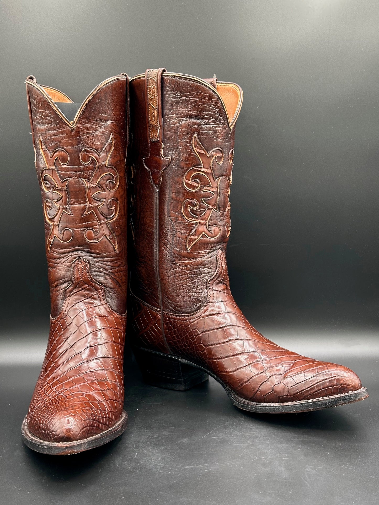 Lucchese Bias Cut American Alligator w/ Mission Alligator Inlay Cowboy Boots size 9.5 D