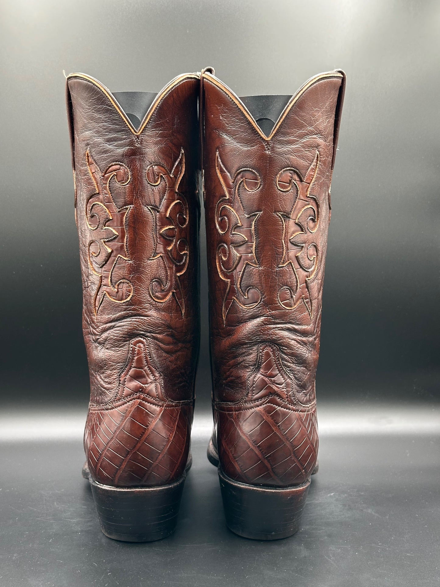 Lucchese Bias Cut American Alligator w/ Mission Alligator Inlay Cowboy Boots size 9.5 D