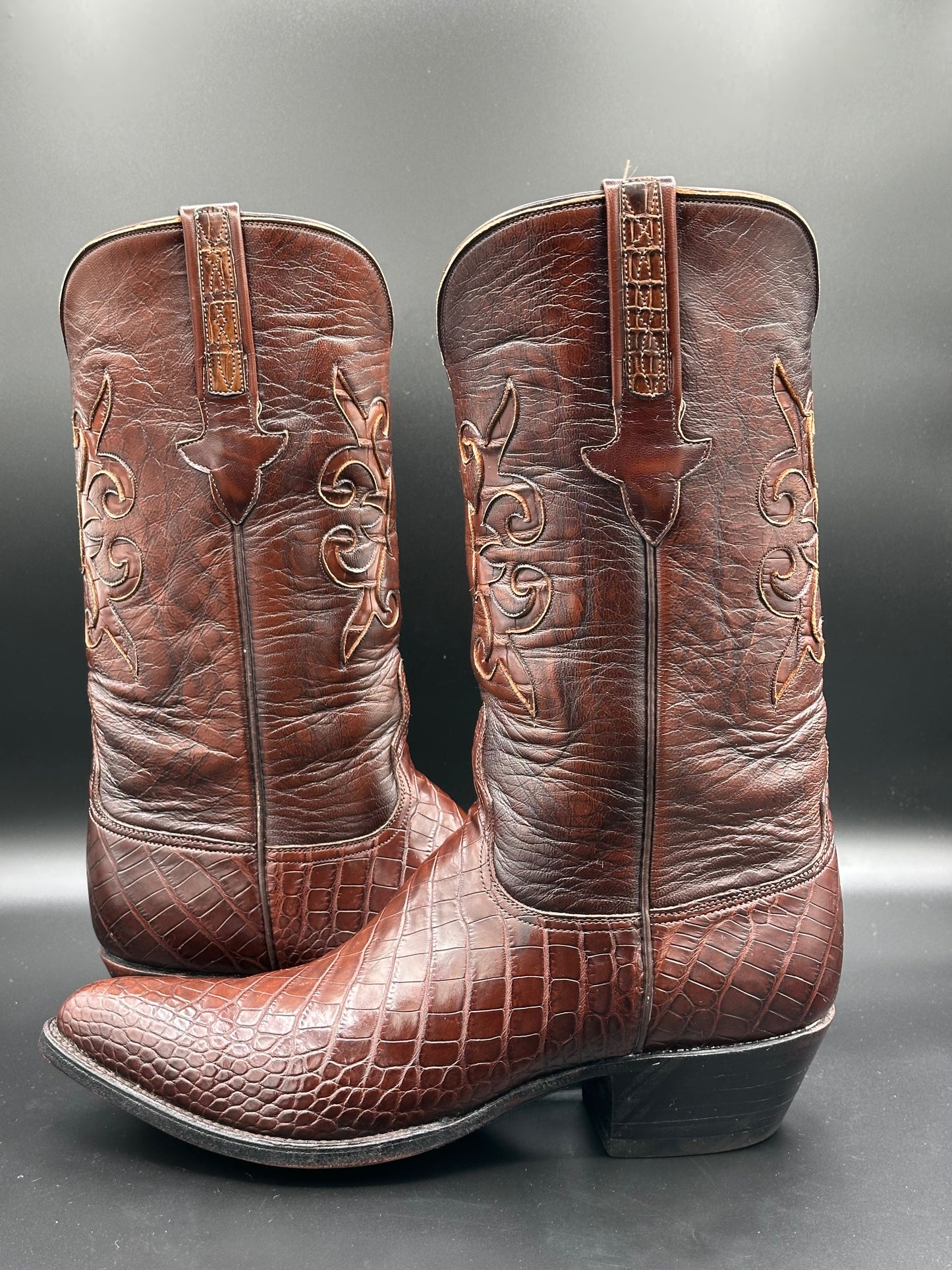 Lucchese Bias Cut American Alligator w/ Mission Alligator Inlay Cowboy Boots size 9.5 D
