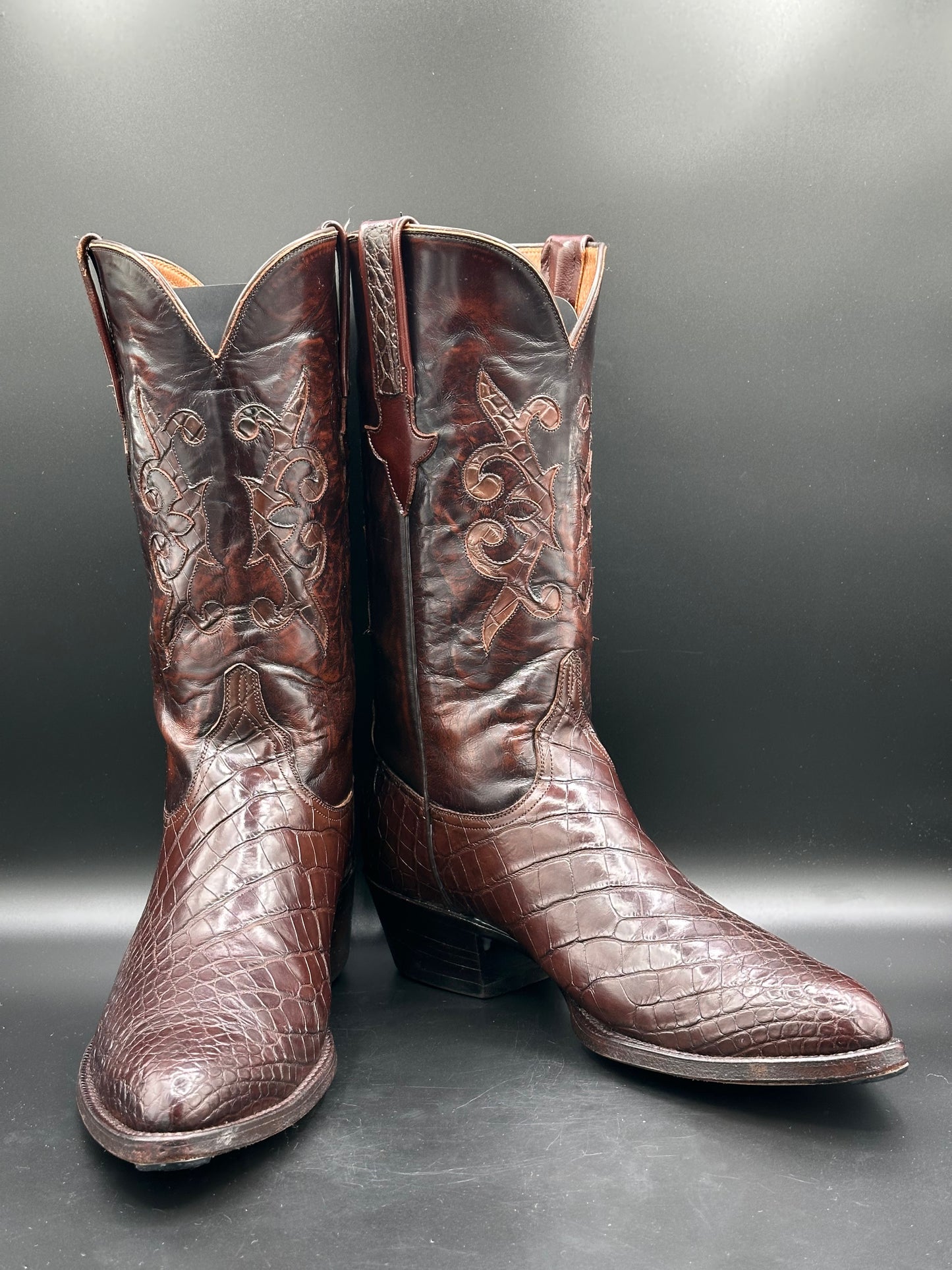 Lucchese Bias Cut American Alligator w/ Mission Alligator Inlay Cowboy Boots size 10 E