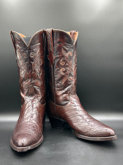 Lucchese Bias Cut American Alligator w/ Mission Alligator Inlay Cowboy Boots size 10 E