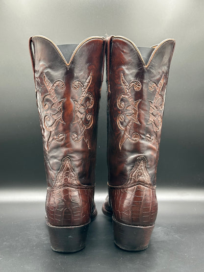 Lucchese Bias Cut American Alligator w/ Mission Alligator Inlay Cowboy Boots size 10 E