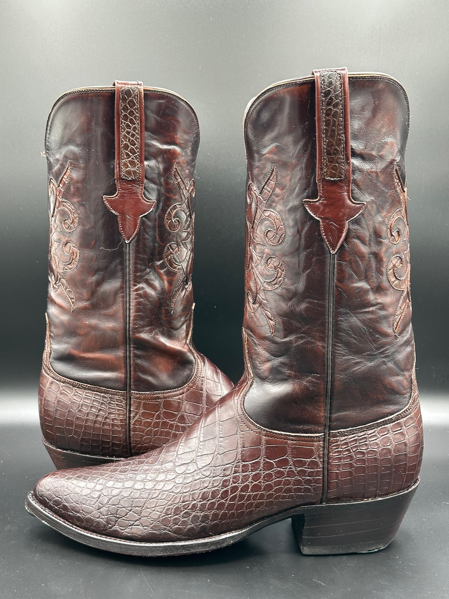 Lucchese Bias Cut American Alligator w/ Mission Alligator Inlay Cowboy Boots size 10 E