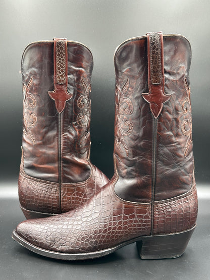 Lucchese Bias Cut American Alligator w/ Mission Alligator Inlay Cowboy Boots size 10 E