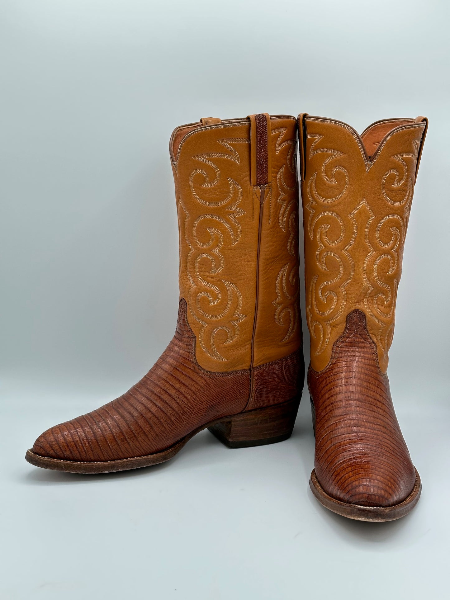 Lucchese San Antonio Teju Lizard Custom Cowboy Boots size 9 D 1978