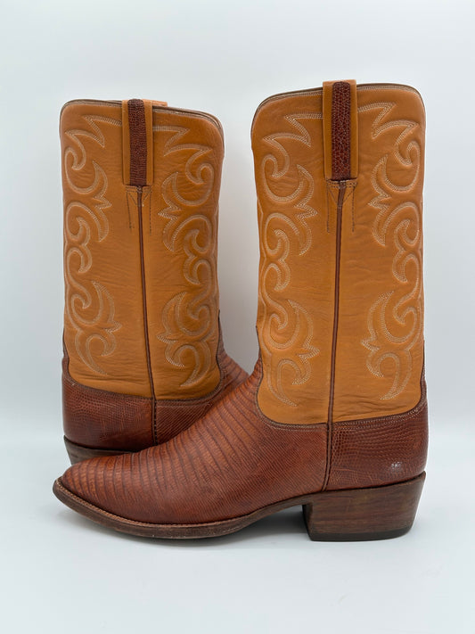 Lucchese San Antonio Teju Lizard Custom Cowboy Boots size 9 D 1978