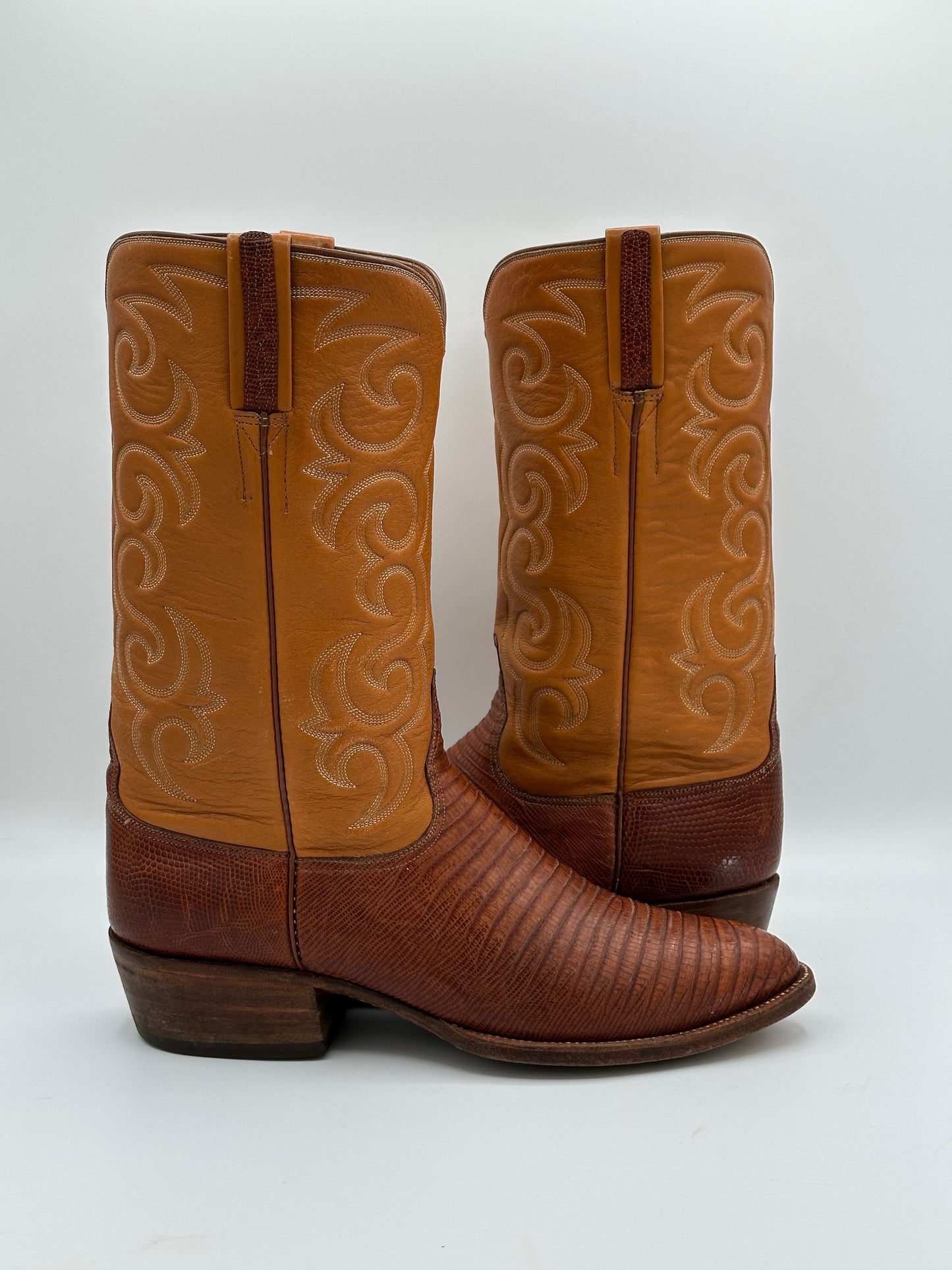 Lucchese San Antonio Teju Lizard Custom Cowboy Boots size 9 D 1978