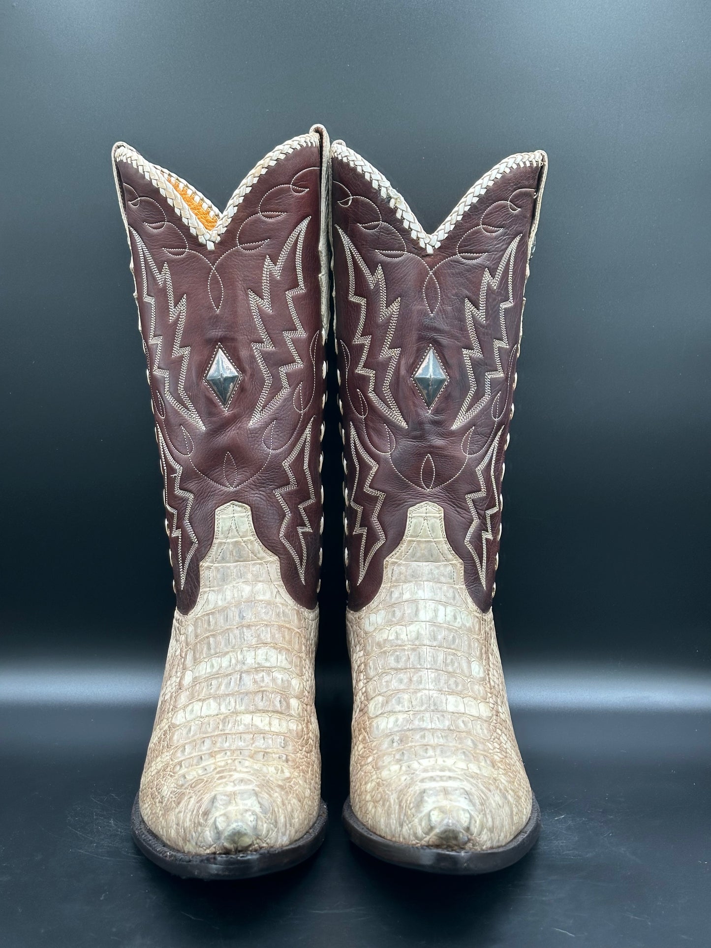 Stallion Custom Albino Alligator with Sterling Silver Inlay Cowboy Boots size 9 D