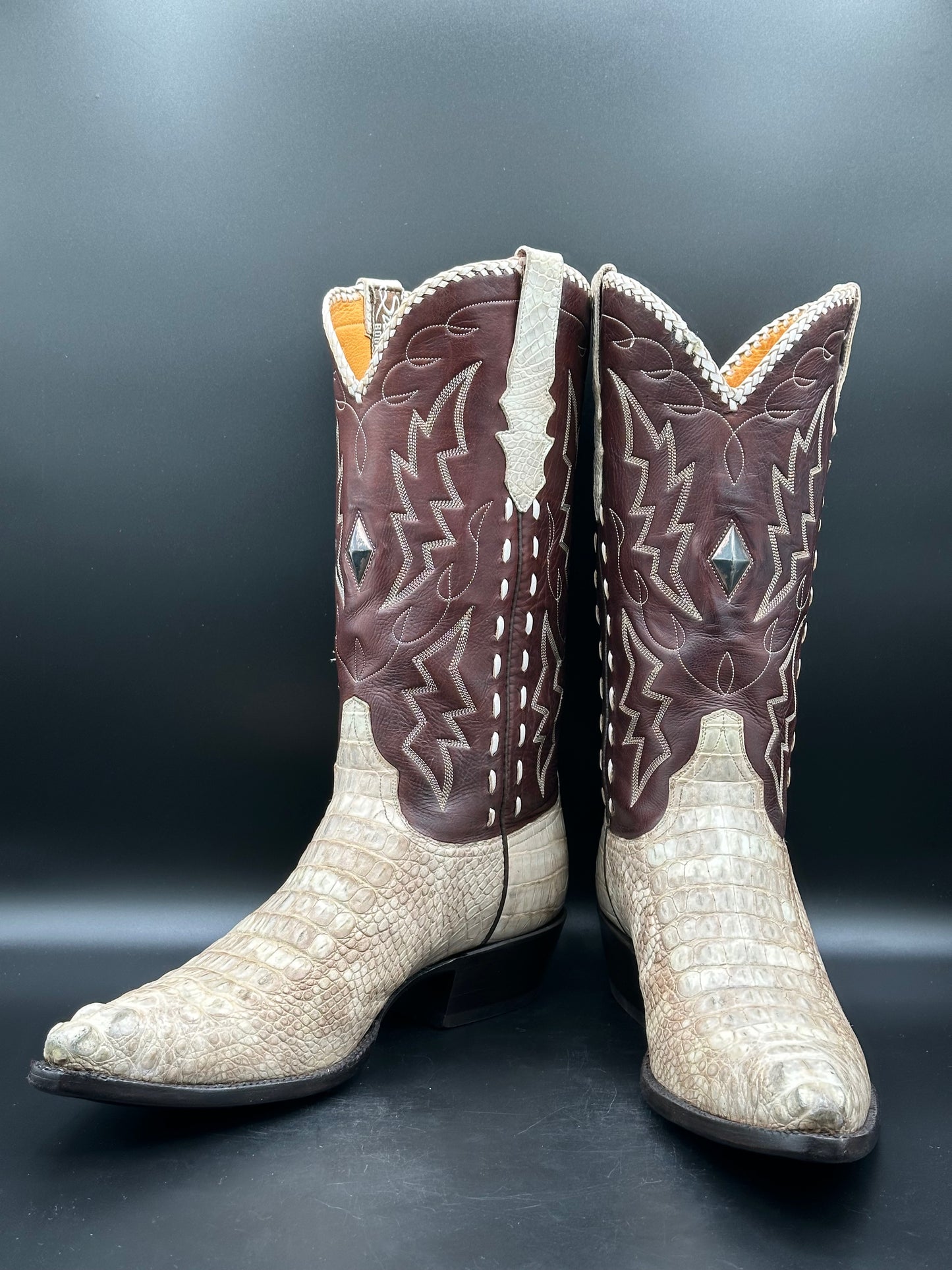 Stallion Custom Albino Alligator with Sterling Silver Inlay Cowboy Boots size 9 D