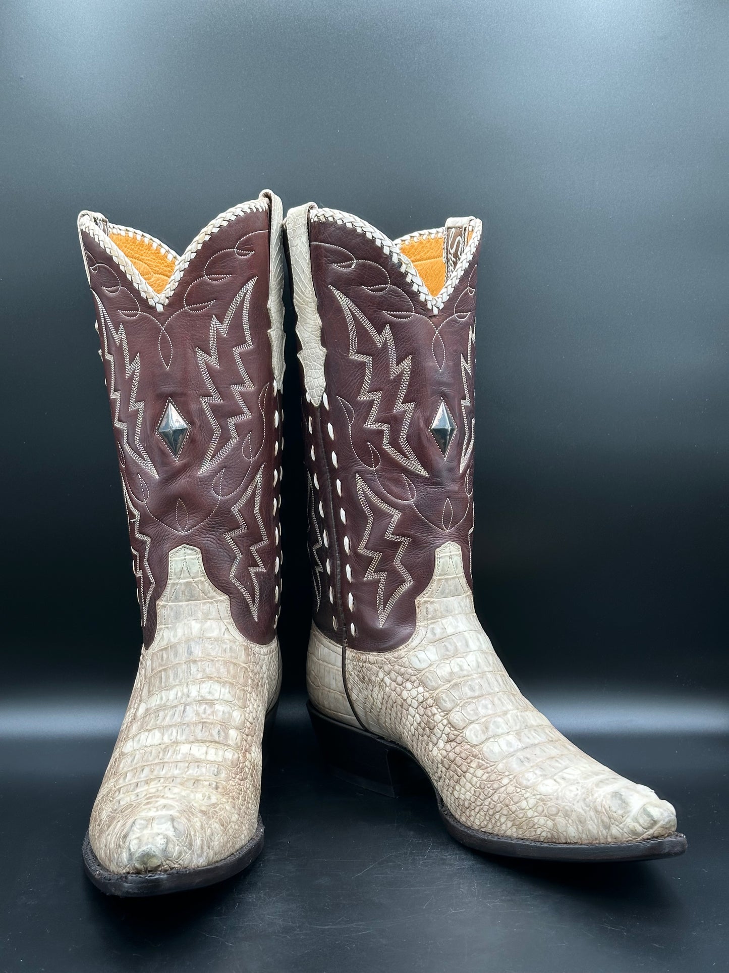 Stallion Custom Albino Alligator with Sterling Silver Inlay Cowboy Boots size 9 D