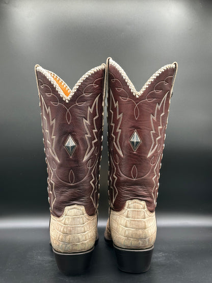 Stallion Custom Albino Alligator with Sterling Silver Inlay Cowboy Boots size 9 D