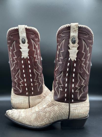 Stallion Custom Albino Alligator with Sterling Silver Inlay Cowboy Boots size 9 D