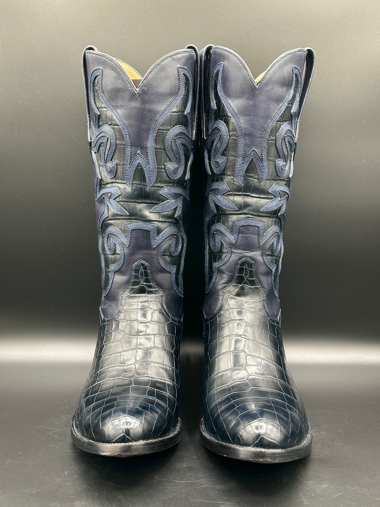 JB HILL Custom Navy Alligator Cowboy Boots size 12 D