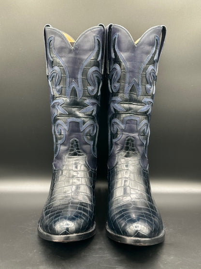 JB HILL Custom Navy Alligator Cowboy Boots size 12 D