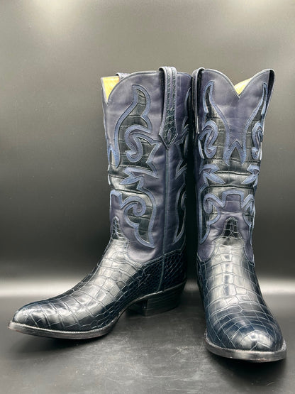 JB HILL Custom Navy Alligator Cowboy Boots size 12 D