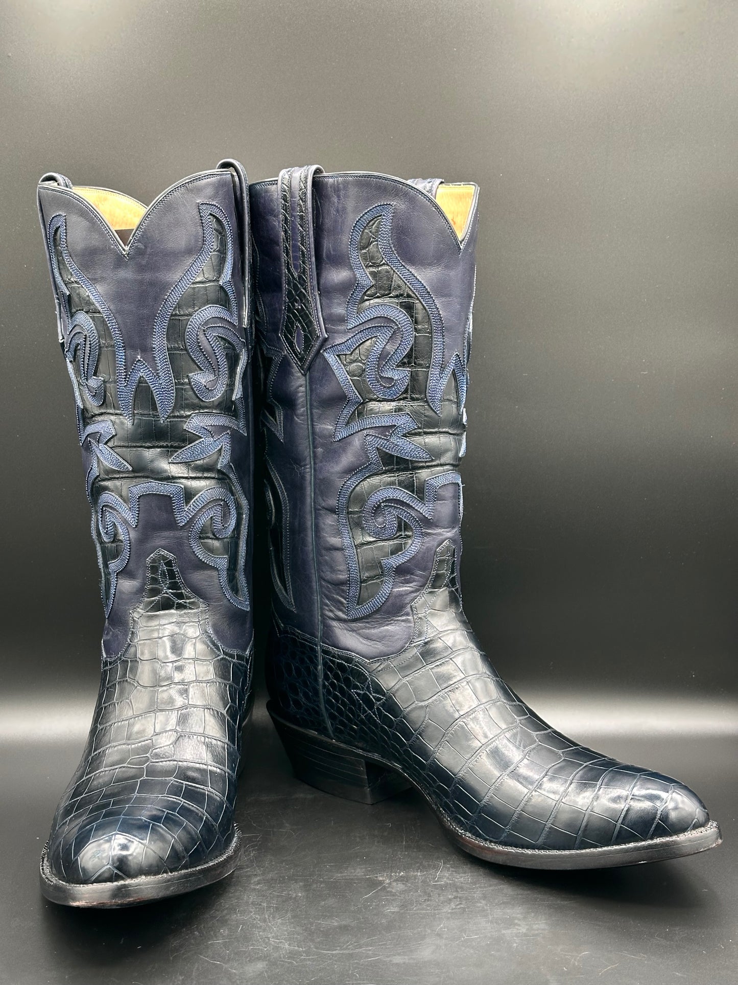 JB HILL Custom Navy Alligator Cowboy Boots size 12 D