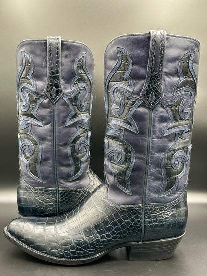 JB HILL Custom Navy Alligator Cowboy Boots size 12 D