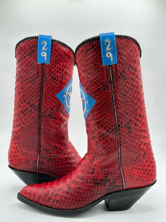 Champion Attitude Custom Texas Rangers Full Python Cowboy Boots in size 10 D (Made for ADRIAN BELTRE)