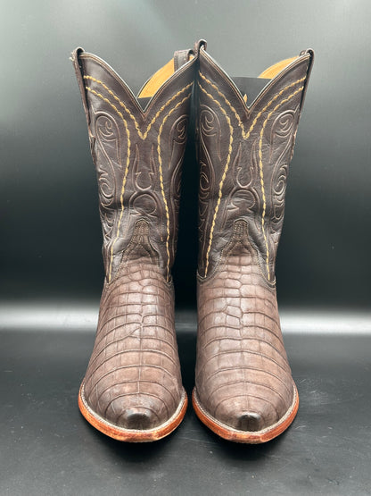 Lucchese Sueded Chocolate Caiman Belly Western Cowboy Boots SIZE 12 D