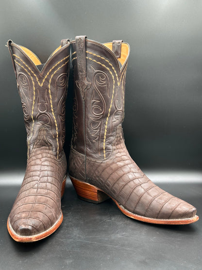 Lucchese Sueded Chocolate Caiman Belly Western Cowboy Boots SIZE 12 D