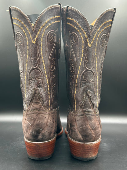 Lucchese Sueded Chocolate Caiman Belly Western Cowboy Boots SIZE 12 D