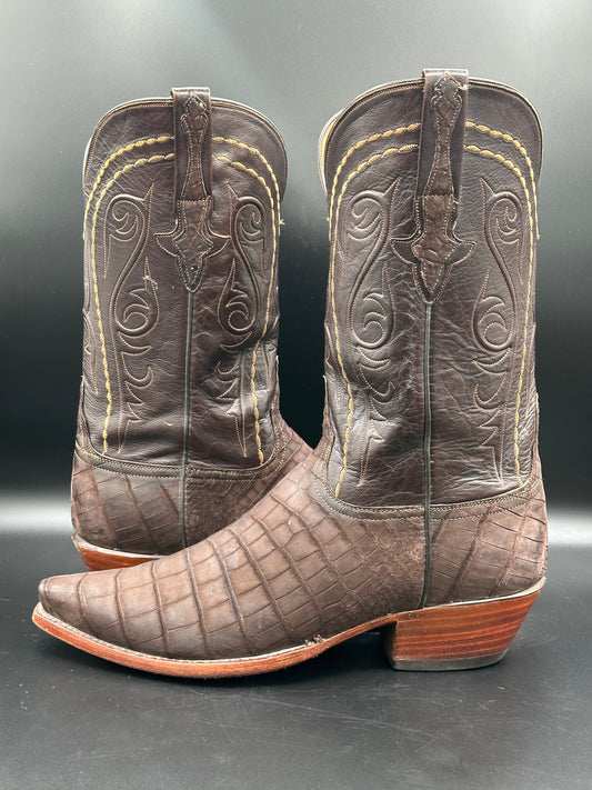 Lucchese Sueded Chocolate Caiman Belly Western Cowboy Boots SIZE 12 D