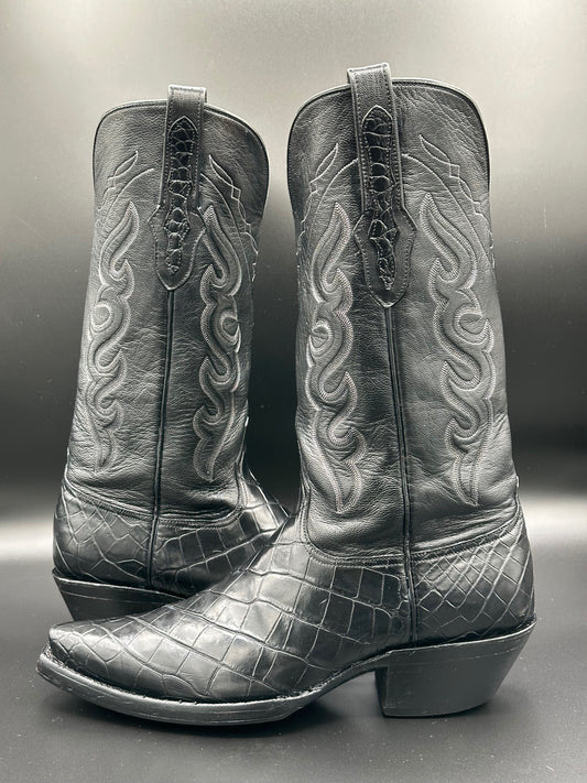 JB HILL BOOT COMPANY American Alligator Bias Cut Cowboy Boots Size 10 D