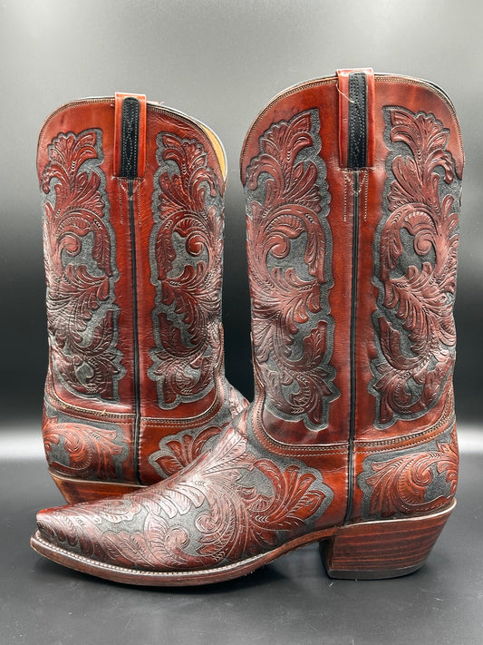 Lucchese Kent Custom Hand Tooled Cowboy Boots size 10.5 D
