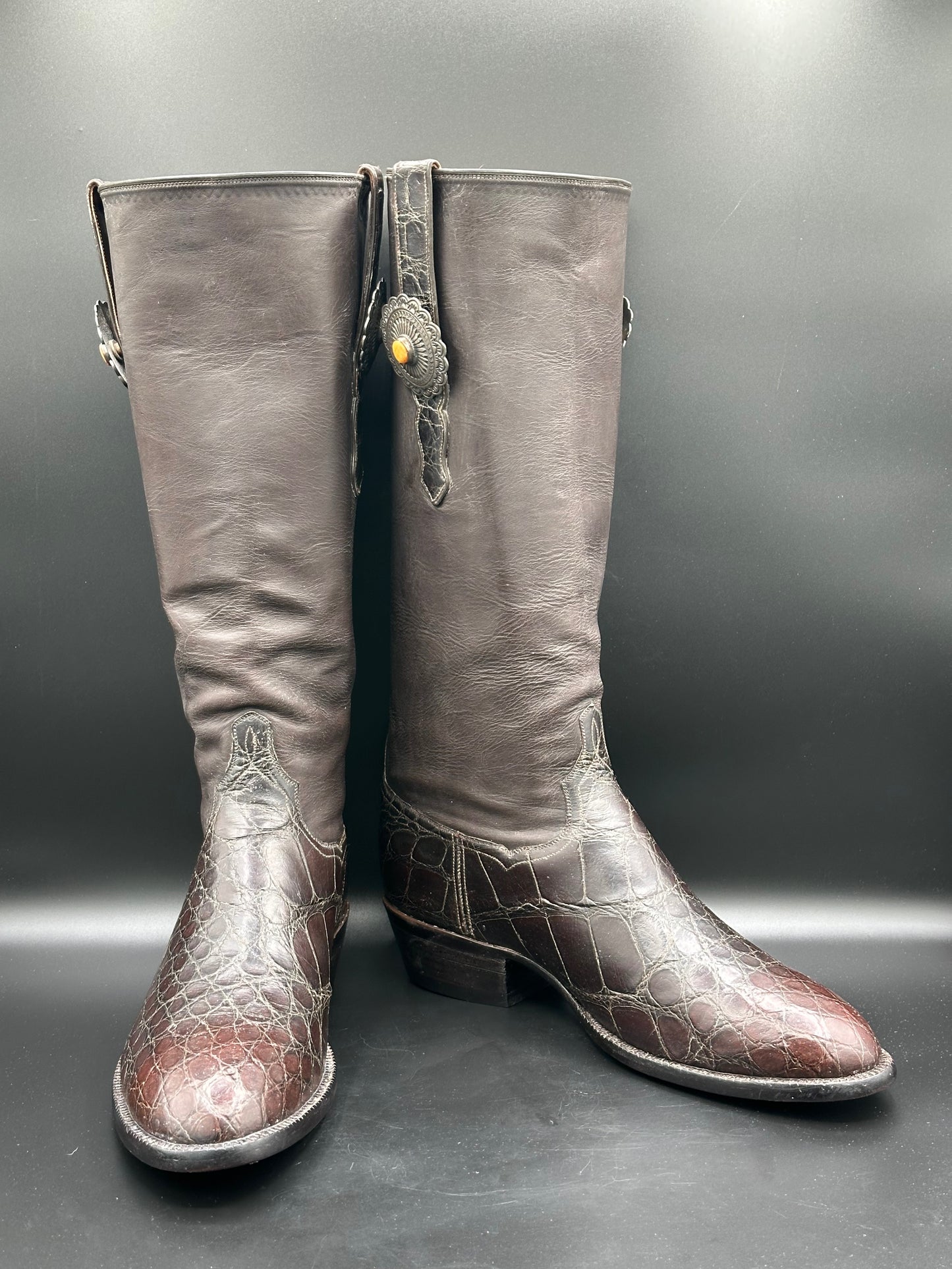 TO Stanley Custom Regal American Alligator w/ Sterling Silver Conchos size 9.5 D